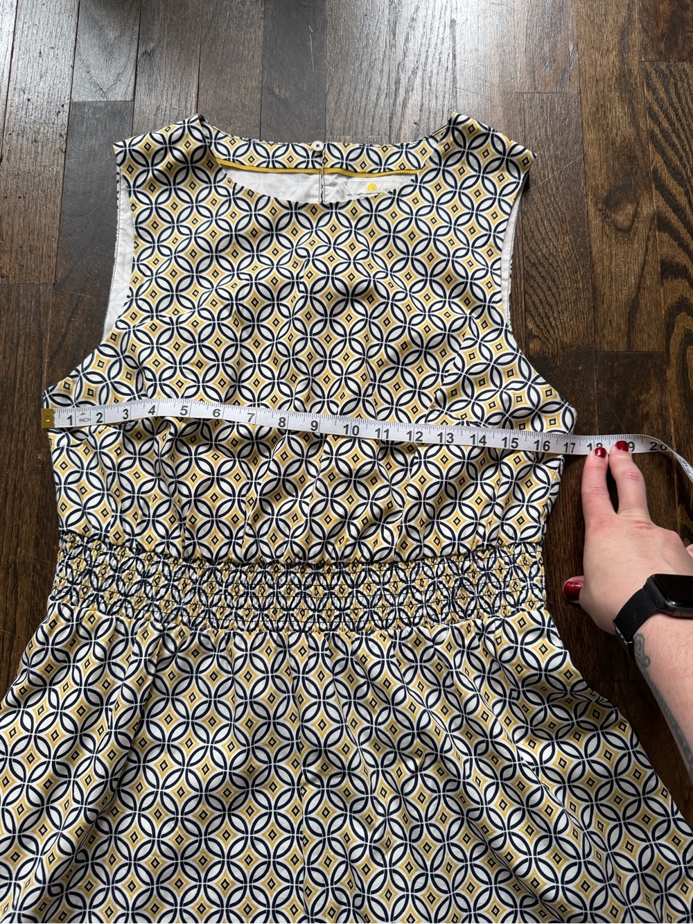 Boden Yellow & Blue Sleeveless Smocked-Waist Midi Dress - Picture 6 of 9
